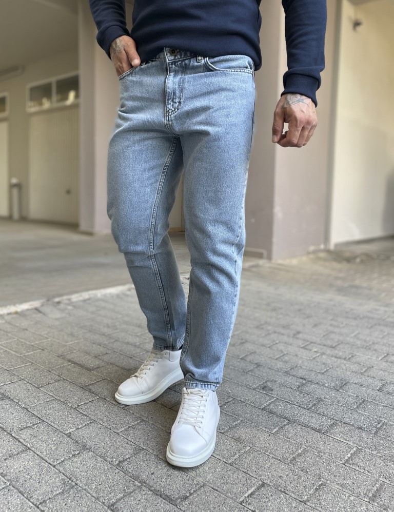 Ανδρικό μπλε ανοιχτό σταθερό Loose Jean πεντάτσεπο με φερμουάρ 2023L φωτογραφία